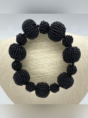 Vintage Black Beaded Bracelet Boho Fall Whimsigoth Eclectic 90s Minimalism